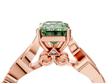 Rose gold Fancy Green Emerald  Solitaire Vine Band with Milgrain Prong Setting_7