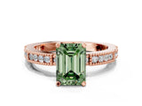 Rose gold Fancy Green Emerald  Solitaire with Pavé Band and Four-Prong Setting_319