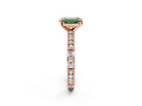 Rose gold Fancy Green Emerald  Solitaire with Pavé Band and Four-Prong Setting_321