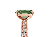 Rose gold Fancy Green Emerald  Solitaire with Pavé Band and Four-Prong Setting_324