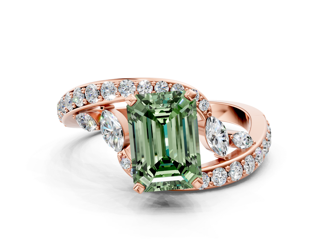 Rose gold Fancy Green Emerald  Solitaire with Pavé Twist Band and Four-Prong Setting_59