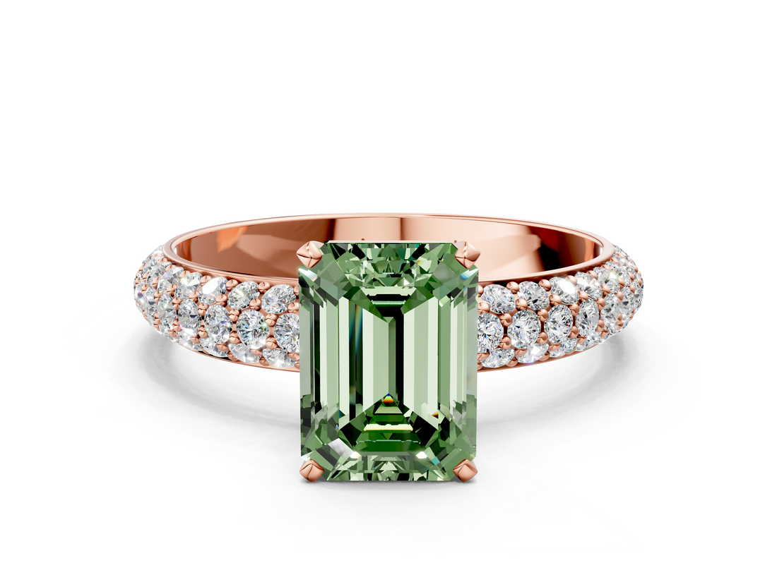 Rose gold Fancy Green Emerald  Solitaire with Pave Band and Four-Prong Setting_3