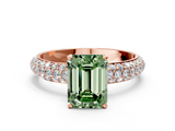 Rose gold Fancy Green Emerald  Solitaire with Pave Band and Four-Prong Setting_3