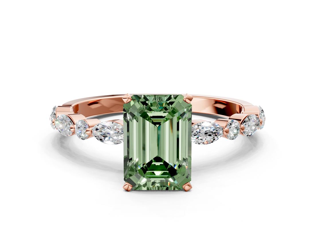 Rose gold Fancy Green Emerald  Solitaire with Side Stones on a Pavé Band and Four-Prong Setting_23