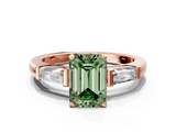 Rose gold Fancy Green Emerald  Solitaire with Tapered Baguette Side Stones on a Classic Band with Four-Prong Setting_103
