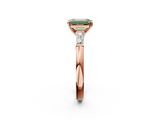 Rose gold Fancy Green Emerald  Solitaire with Tapered Baguette Side Stones on a Classic Band with Four-Prong Setting_105