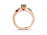 Rose gold Fancy Green Emerald  Solitaire with Tapered Baguette Side Stones on a Classic Band with Four-Prong Setting_106