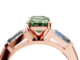 Rose gold Fancy Green Emerald  Solitaire with Tapered Baguette Side Stones on a Classic Band with Four-Prong Setting_107