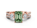 Rose gold Fancy Green Emerald  Three-Stone Diamond Ring with Pavé Split Shank and Four-Prong Setting_69