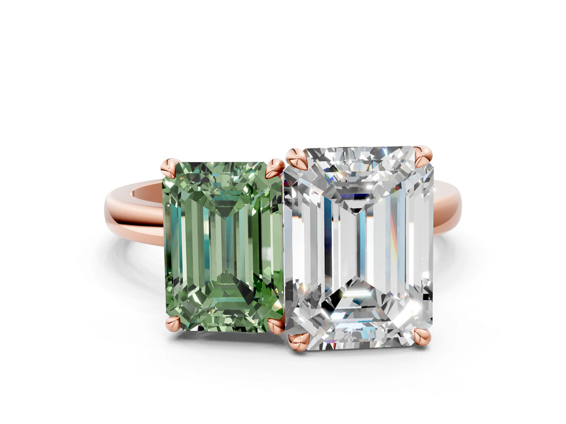 Rose gold Fancy Green Emerald  and Emerald Cut Toi Moi Ring with Prong Setting_46