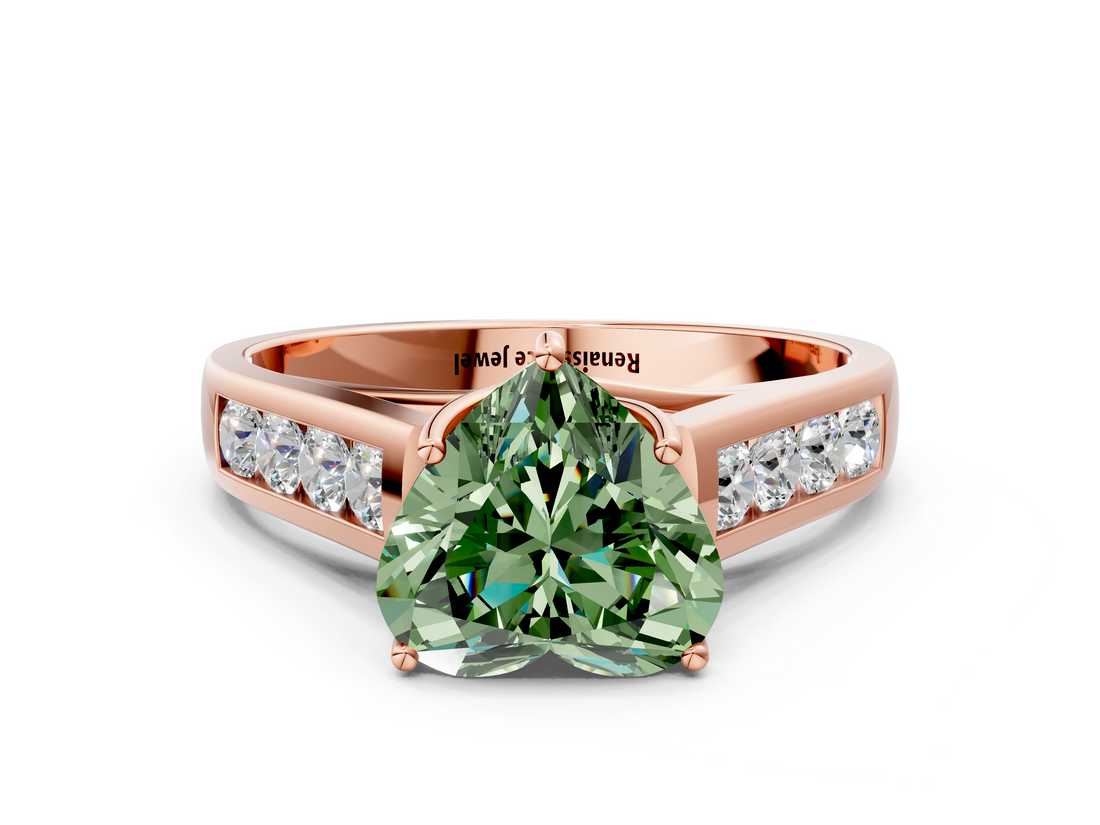Rose gold Fancy Green Heart  Brilliant Channel-Set Solitaire Ring with Four-Prong Setting_17