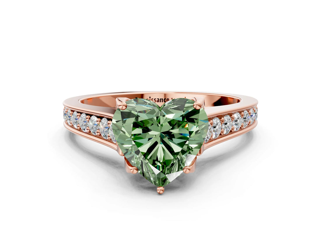 Rose gold Fancy Green Heart  Brilliant Cut Diamond Engagement Ring with Pavé Band and Four-Prong Setting_29