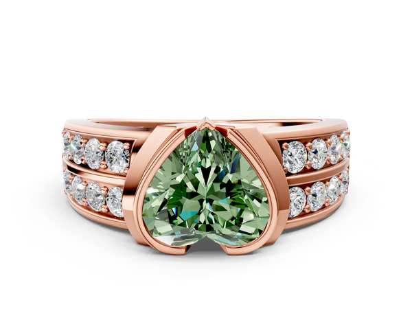 Rose gold Fancy Green Heart  Brilliant Diamond Channel Set Wide Band Ring with Bezel Setting
