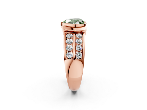 Rose gold Fancy Green Heart  Brilliant Diamond Channel Set Wide Band Ring with Bezel Setting