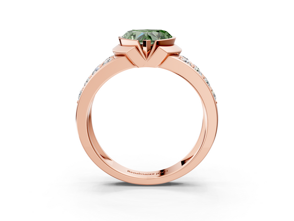 Rose gold Fancy Green Heart  Brilliant Diamond Channel Set Wide Band Ring with Bezel Setting