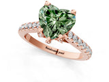 Rose gold Fancy Green Heart  Brilliant Diamond Solitaire with Pavé Band and Four-Prong Setting 1