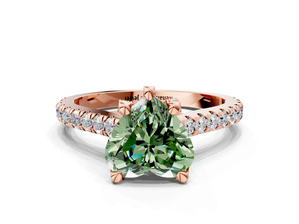 Rose gold Fancy Green Heart  Brilliant Diamond Solitaire with Pavé Band and Four-Prong Setting