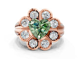 Rose gold Fancy Green Heart  Brilliant Flower Halo Diamond Split Shank Ring_135