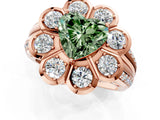 Rose gold Fancy Green Heart  Brilliant Flower Halo Diamond Split Shank Ring_136