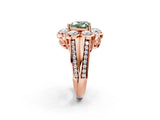 Rose gold Fancy Green Heart  Brilliant Flower Halo Diamond Split Shank Ring_137