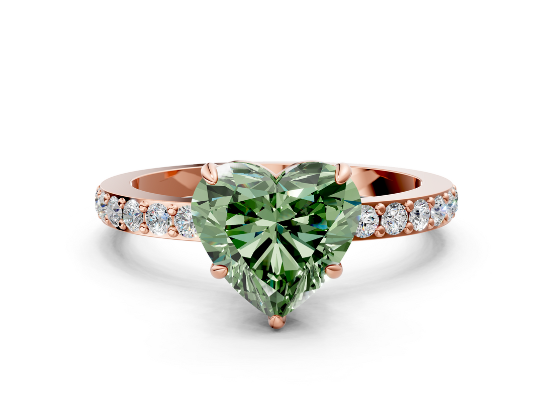 Rose gold Fancy Green Heart  Brilliant Pavé Band Solitaire with Four-Prong Setting_22