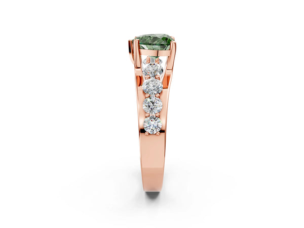 Rose gold Fancy Green Heart  Brilliant Solitaire with Side Stones on a Pave Band and Four-Prong Setting