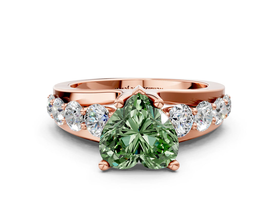 Rose gold Fancy Green Heart  Brilliant Solitaire with Side Stones on a Pave Band and Four-Prong Setting_24