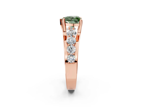 Rose gold Fancy Green Heart  Brilliant Solitaire with Side Stones on a Pave Band and Four-Prong Setting
