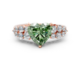 Rose gold Fancy Green Heart  Cluster Diamond Engagement Ring with Pavé Band and Four-Prong Setting