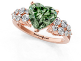 Rose gold Fancy Green Heart  Cluster Diamond Engagement Ring with Pavé Band and Four-Prong Setting_1