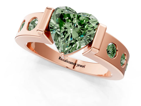 Rose gold Fancy Green Heart Cut Brilliant Channel-Set Diamond Ring with Bezel Prong Setting_1