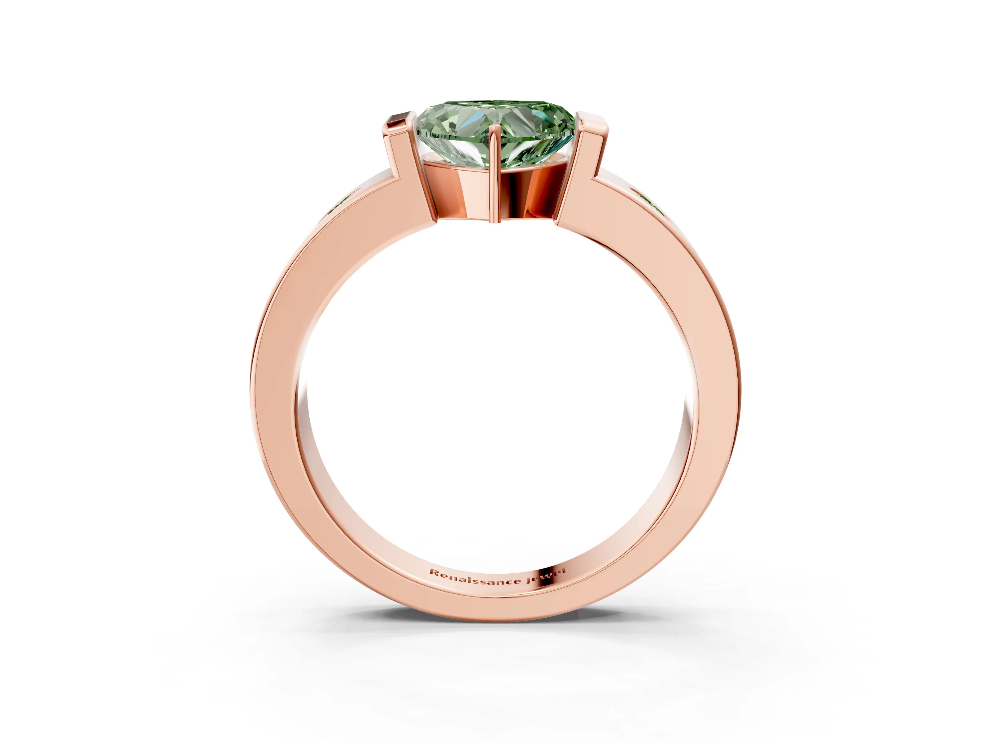 Rose gold Fancy Green Heart Cut Brilliant Channel-Set Diamond Ring with Bezel Prong Setting_3