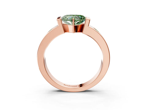 Rose gold Fancy Green Heart Cut Brilliant Channel-Set Diamond Ring with Bezel Prong Setting_3