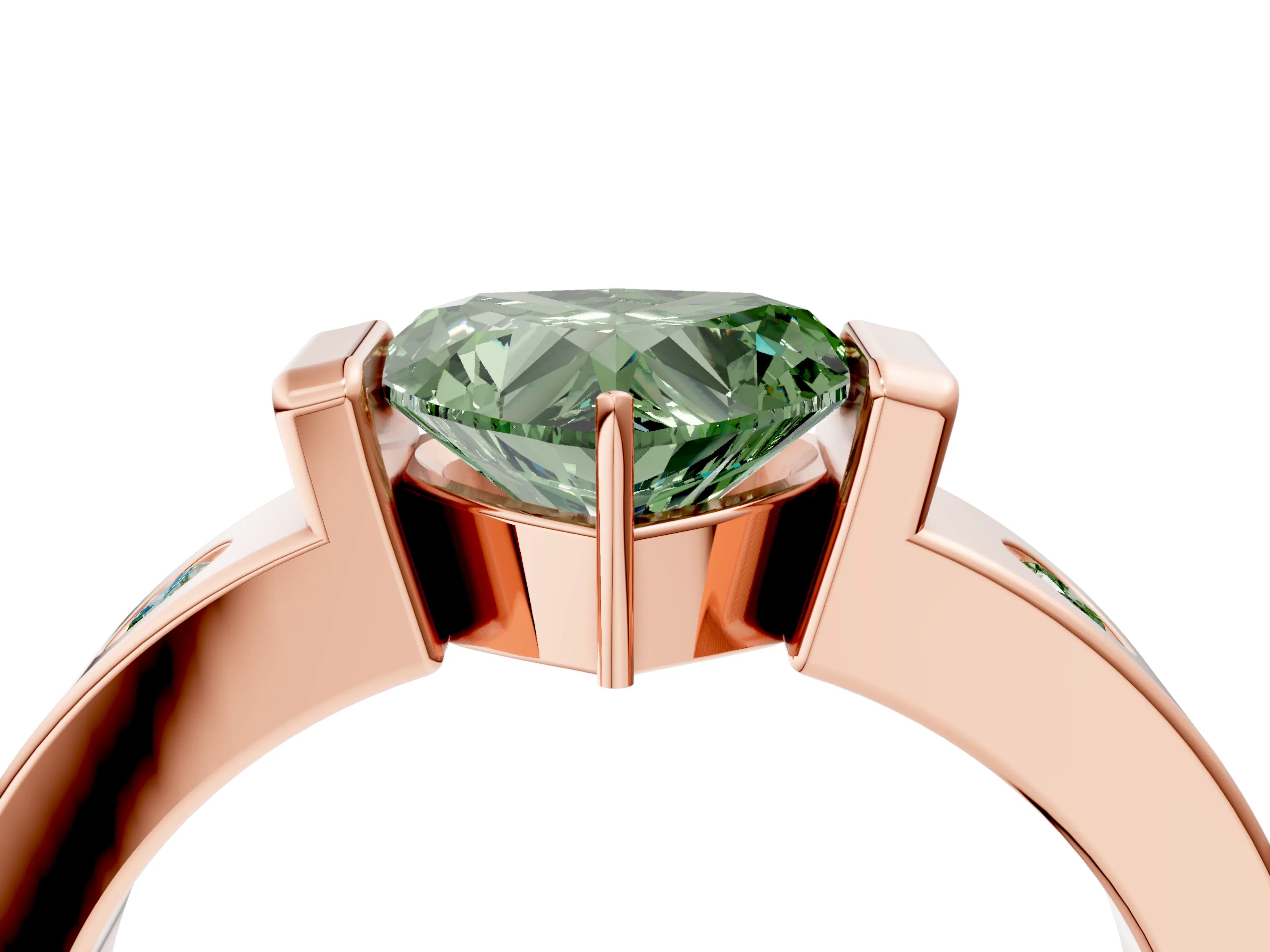 Rose gold Fancy Green Heart Cut Brilliant Channel-Set Diamond Ring with Bezel Prong Setting_4