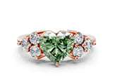 Rose gold Fancy Green Heart Cut Brilliant Diamond Cluster Accent Solitaire Ring with Prong Setting