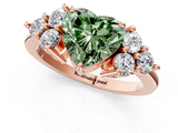 Rose gold Fancy Green Heart Cut Brilliant Diamond Cluster Accent Solitaire Ring with Prong Setting_1