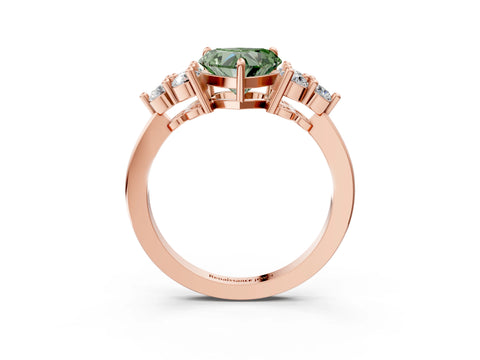 Rose gold Fancy Green Heart Cut Brilliant Diamond Cluster Accent Solitaire Ring with Prong Setting_3