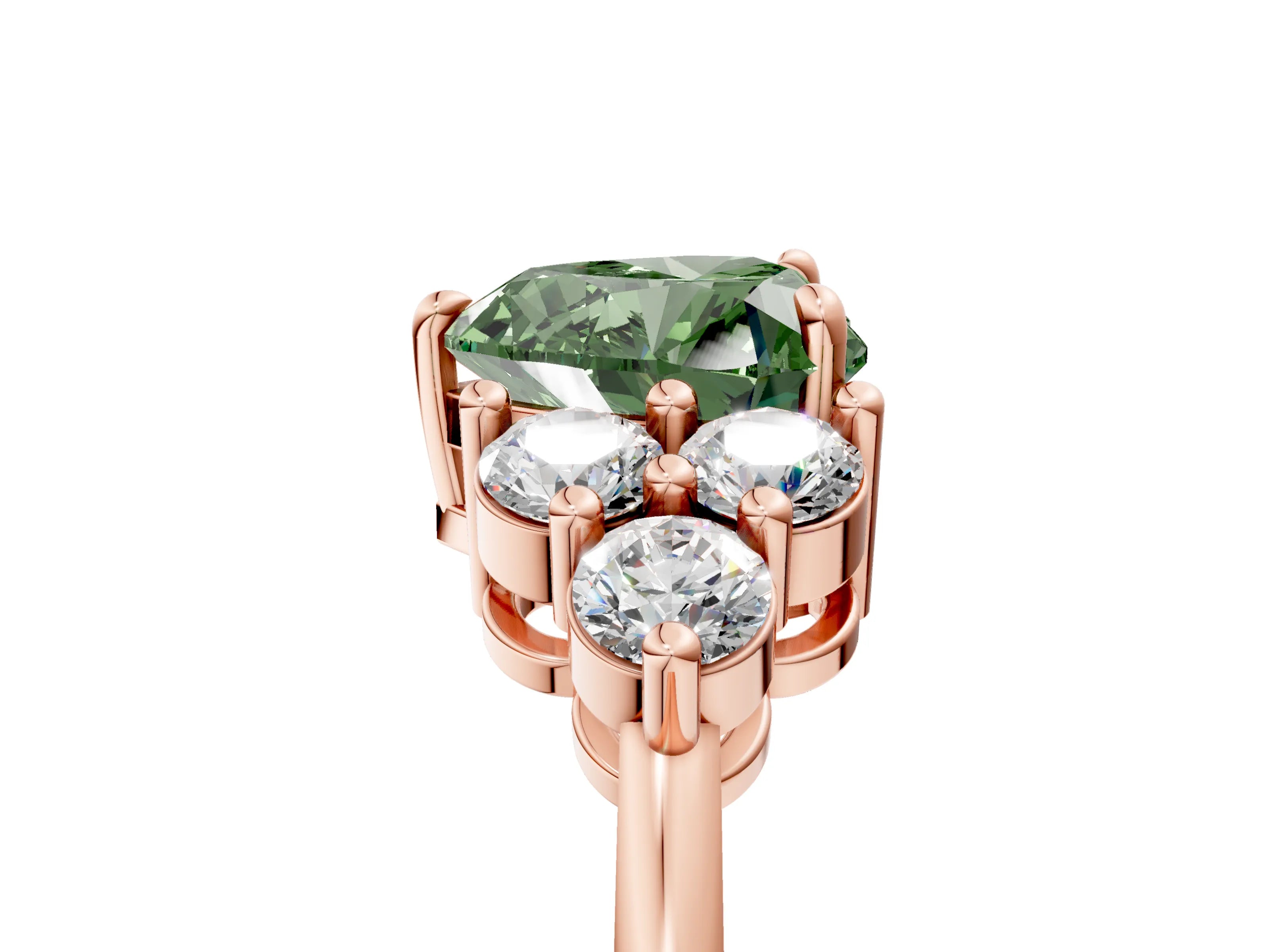 Rose gold Fancy Green Heart Cut Brilliant Diamond Cluster Accent Solitaire Ring with Prong Setting_5