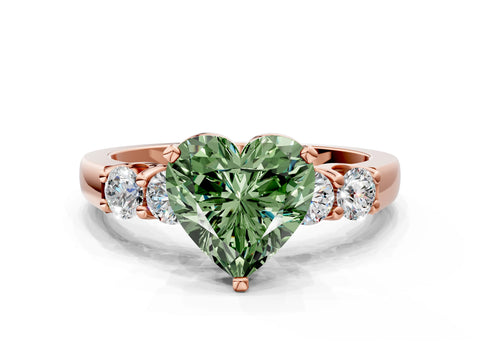 Rose gold Fancy Green Heart Cut Brilliant Diamond Five-Stone Engagement Ring with Prong Setting on a Classic Band_3