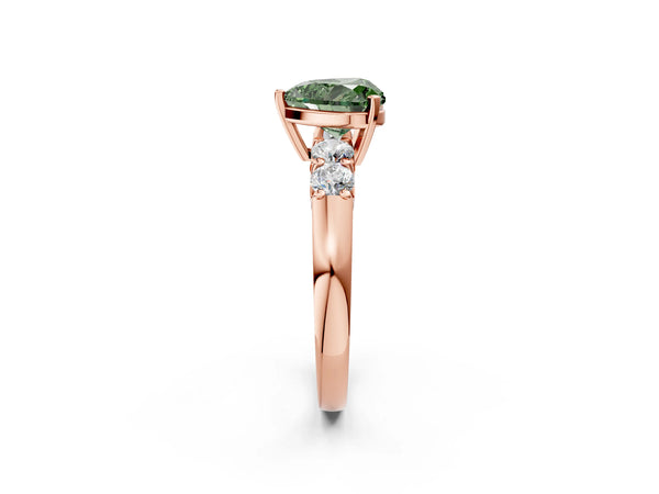 Rose gold Fancy Green Heart Cut Brilliant Diamond Five-Stone Engagement Ring with Prong Setting on a Classic Band
