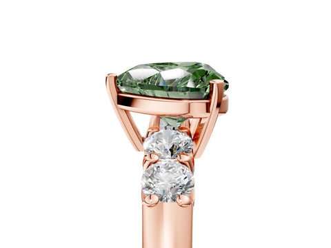 Rose gold Fancy Green Heart Cut Brilliant Diamond Five-Stone Engagement Ring with Prong Setting on a Classic Band_8