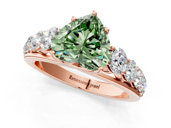 Rose gold Fancy Green Heart Cut Brilliant Diamond Pavé Band with Six-Prong Setting