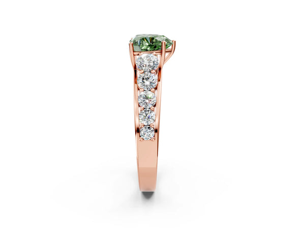 Rose gold Fancy Green Heart Cut Brilliant Diamond Pavé Band with Six-Prong Setting