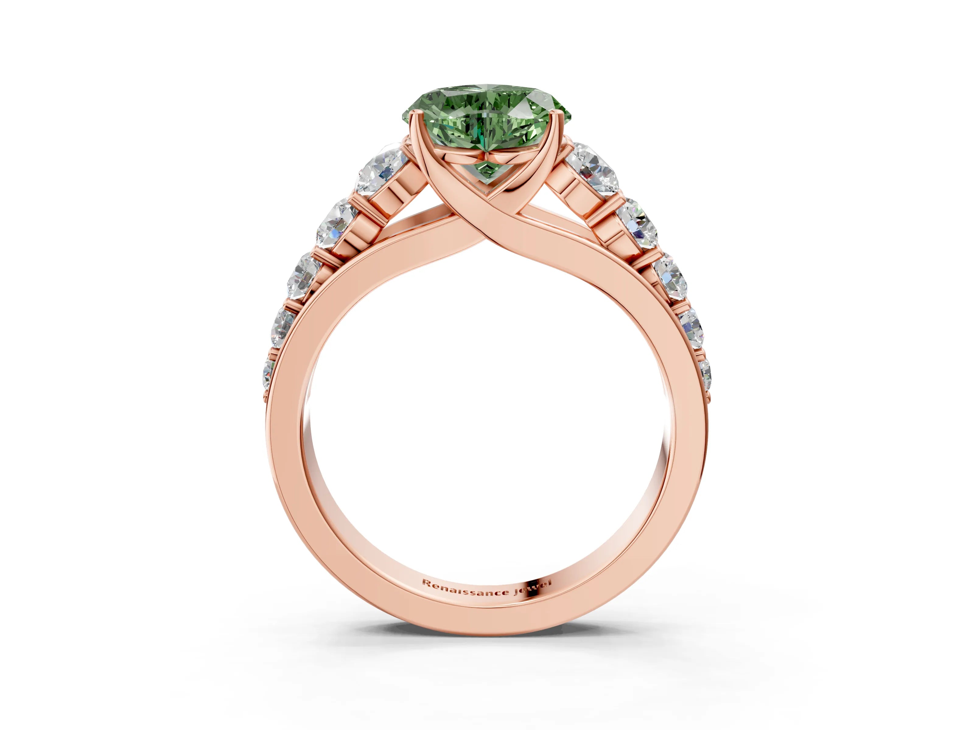 Rose gold Fancy Green Heart Cut Brilliant Diamond Pavé Band with Six-Prong Setting_3