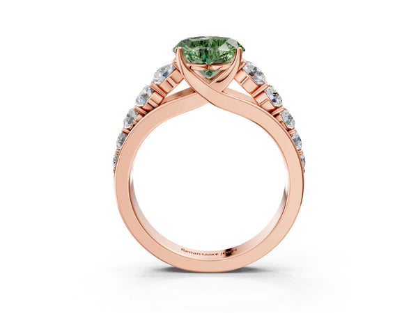 Rose gold Fancy Green Heart Cut Brilliant Diamond Pavé Band with Six-Prong Setting