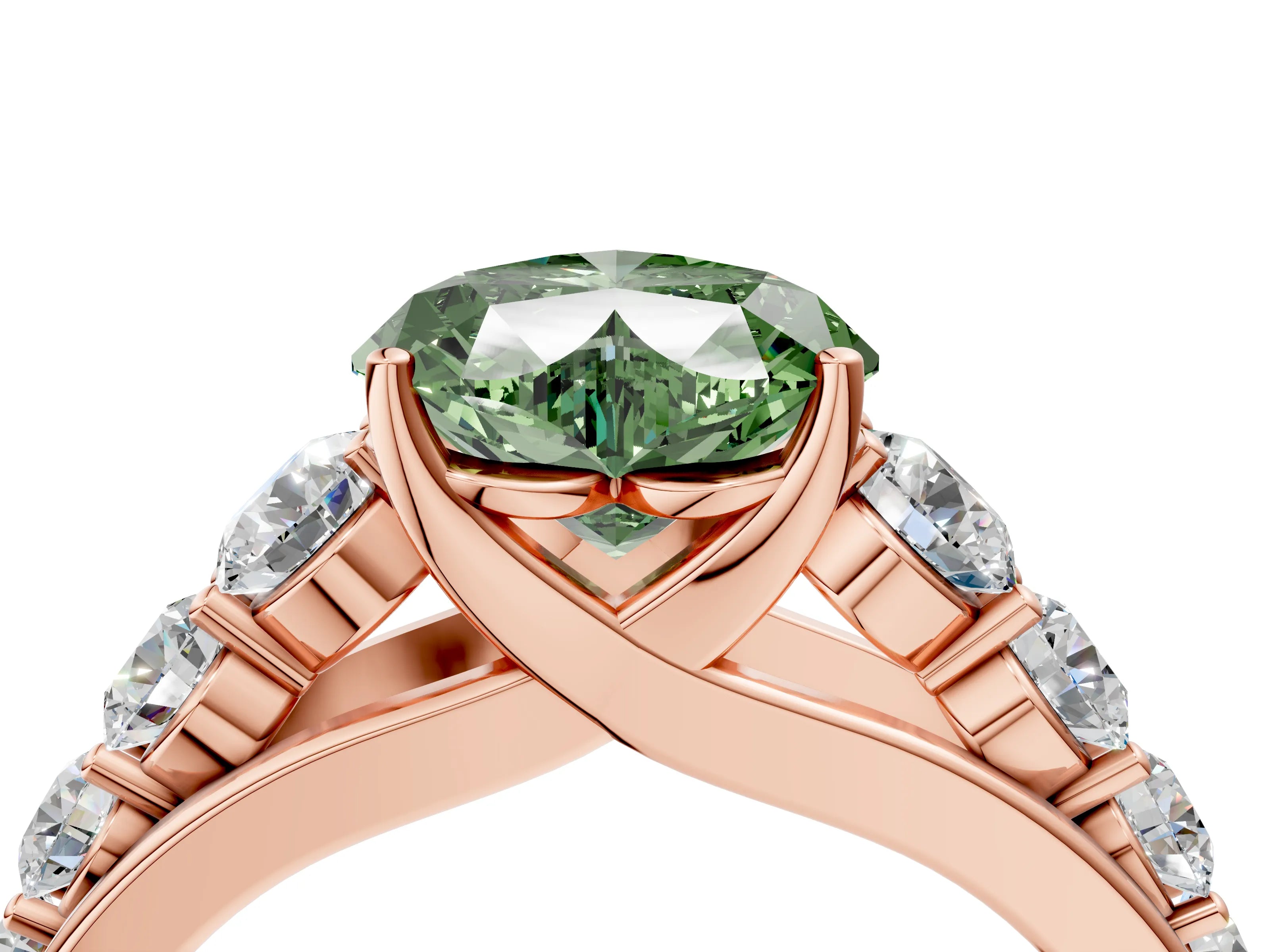Rose gold Fancy Green Heart Cut Brilliant Diamond Pavé Band with Six-Prong Setting_4