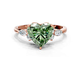 Rose gold Fancy Green Heart Cut Brilliant Diamond Solitaire Ring with Pear Side Stones and Four-Prong Setting_3