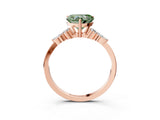 Rose gold Fancy Green Heart Cut Brilliant Diamond Solitaire Ring with Pear Side Stones and Four-Prong Setting_6