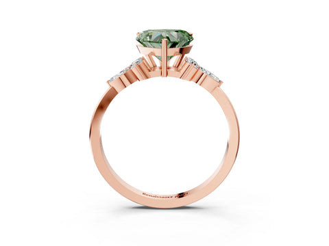 Rose gold Fancy Green Heart Cut Brilliant Diamond Solitaire Ring with Pear Side Stones and Four-Prong Setting_6