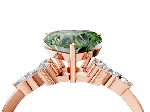 Rose gold Fancy Green Heart Cut Brilliant Diamond Solitaire Ring with Pear Side Stones and Four-Prong Setting_7